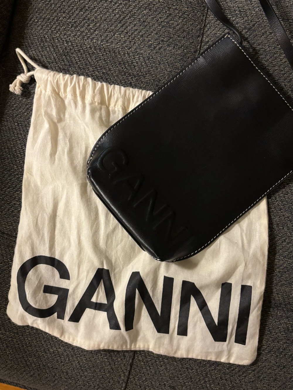 Ganni Black Leather Shoulder Belt Bag